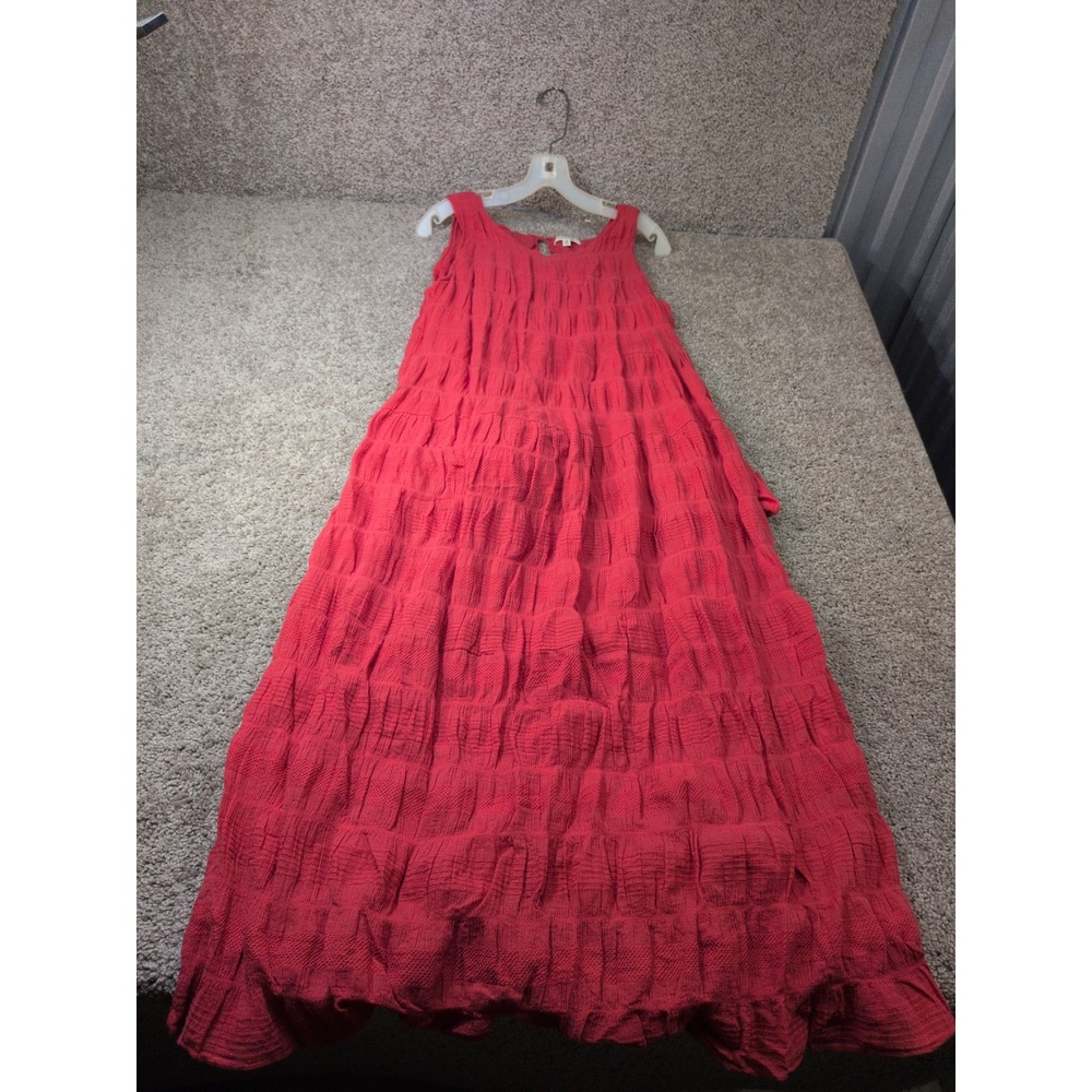 Max‎ Studio Red Textured Tiered Sleeveless Maxi Dress Small A912Q58